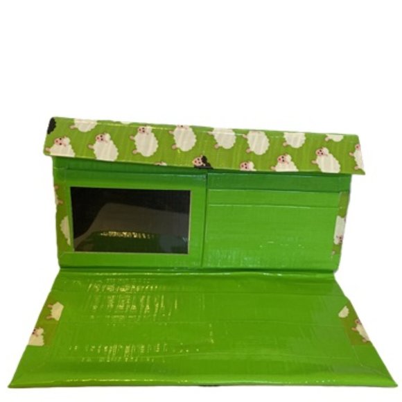 Clutch Duct Tape Wallet Green with Sheep Pattern 7.5" x 4" Pocketbook Pouch - Picture 5 of 10